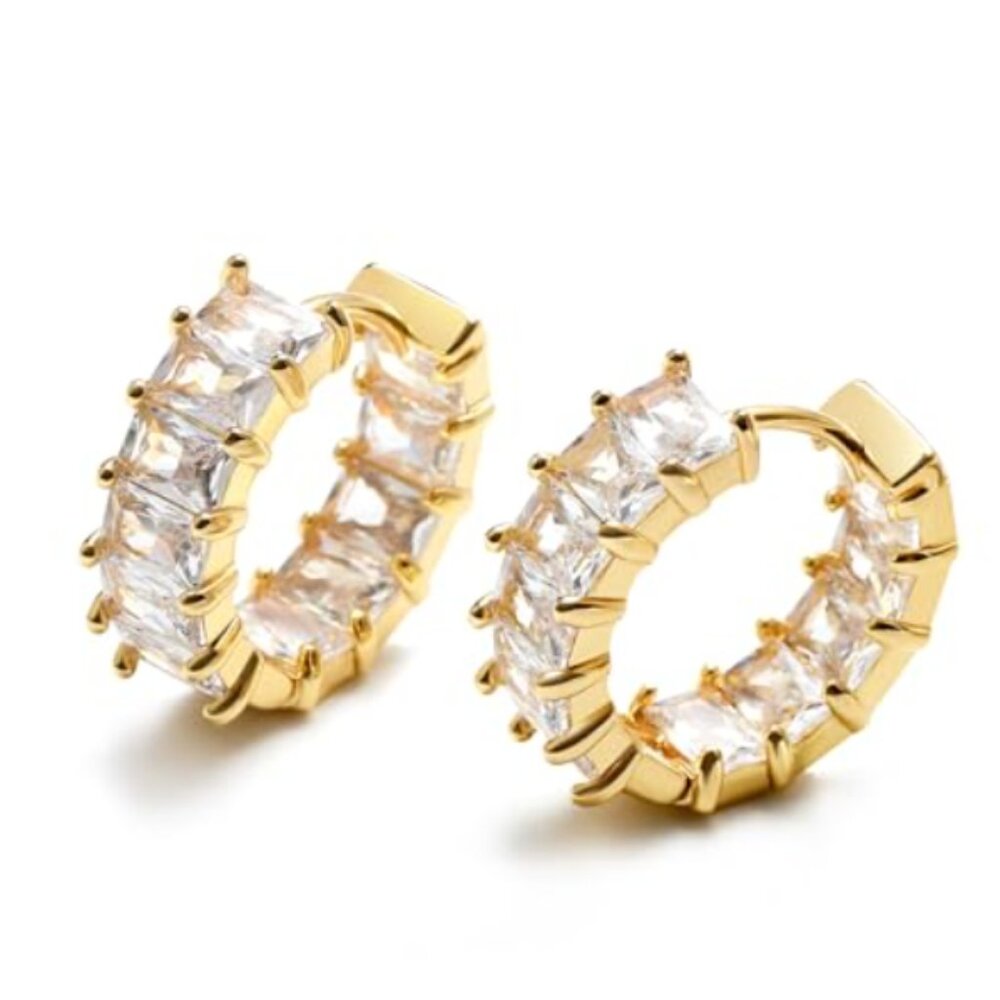 18K Gold Plated Stud White Earrings